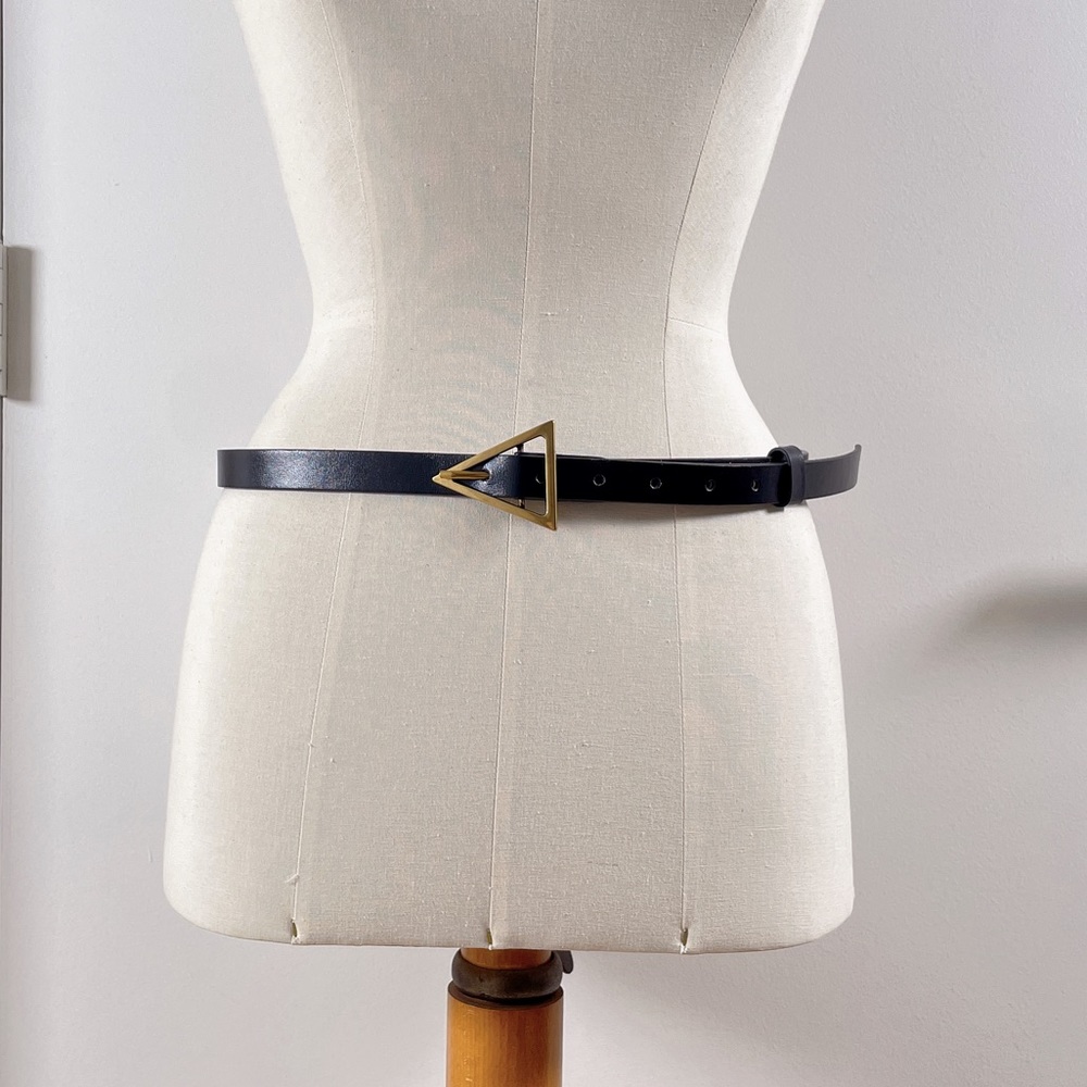 Black Leather Belt with Gold Triangle Buckle